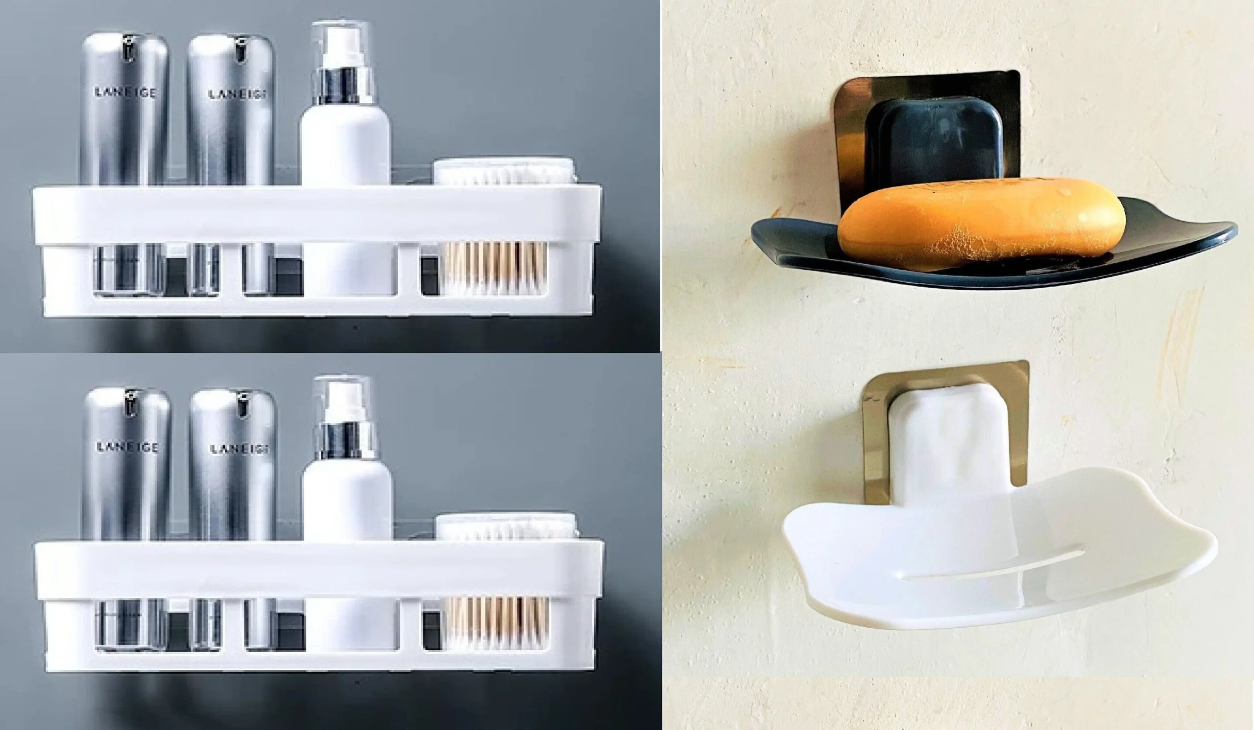 White Bathroom Shelves 4 Pcs + Soap Stand 4 Pcs Multipurpose and Rack for Home Plastic Wall Shelf - Image 4