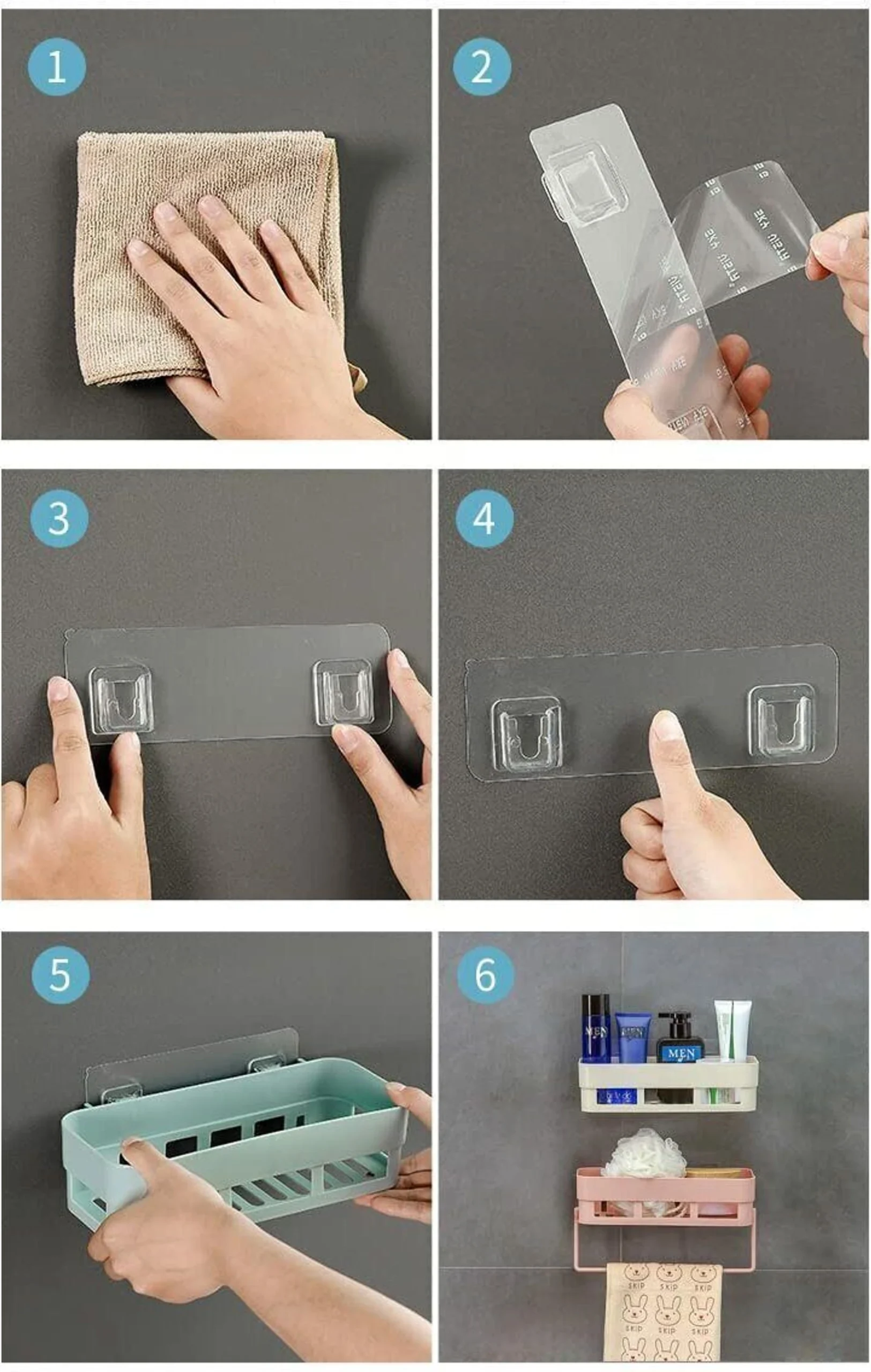 White Bathroom Shelves 4 Pcs + Soap Stand 4 Pcs Multipurpose and Rack for Home Plastic Wall Shelf - Image 3