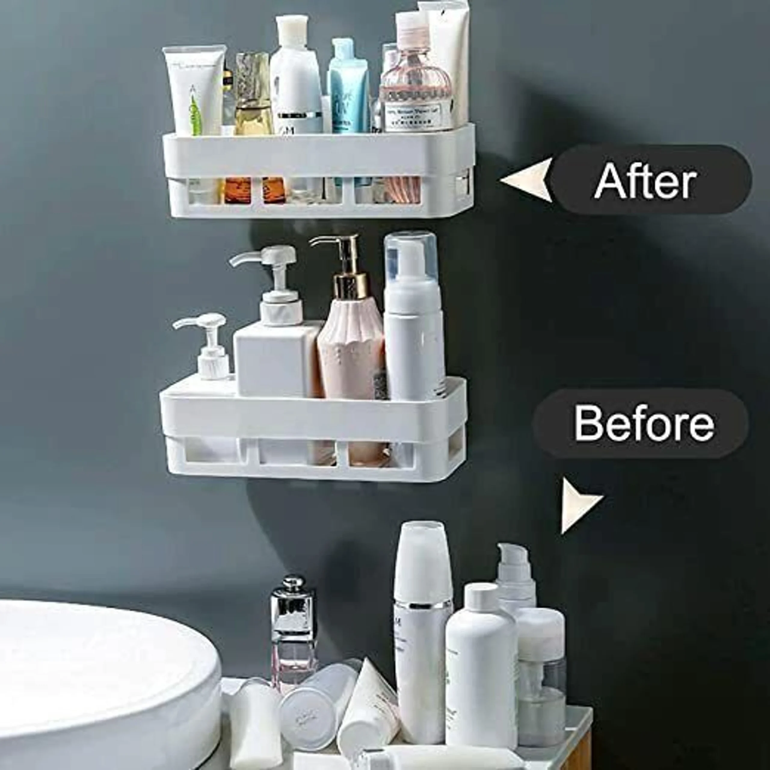 White Bathroom Shelves 4 Pcs + Soap Stand 4 Pcs Multipurpose and Rack for Home Plastic Wall Shelf - Image 2