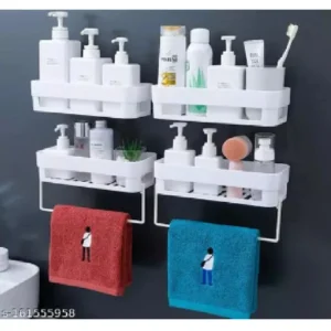 Dacor For Kitchen & Bathroom Racks With Towel Hangers Plastic Wall Shelf 6 Pcs Plastic Wall Shelf